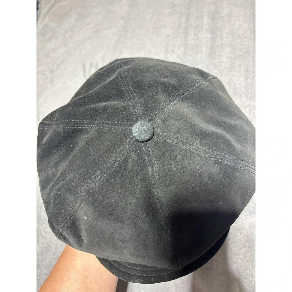 Trixie Hat Newsboy Cap Fitted Womens One Size Black Lined Suede Leather Y2K